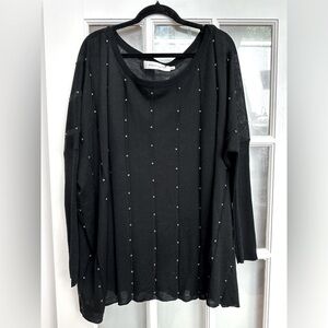 T-Bags Los Angeles Black Semi Sheer Long Sleeve Sweater Gold Beads Plus Size 2X